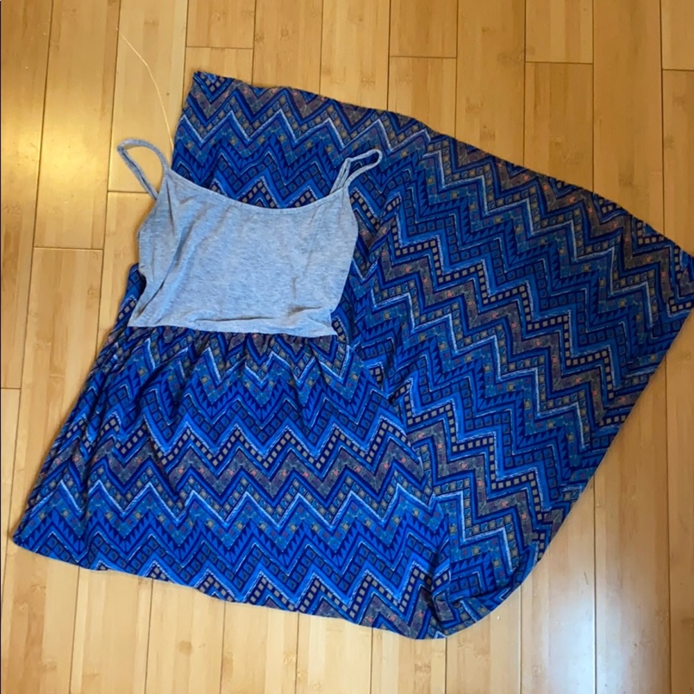 Forever 21 Blue and Brown Maxi Dress Sheer Skirt M